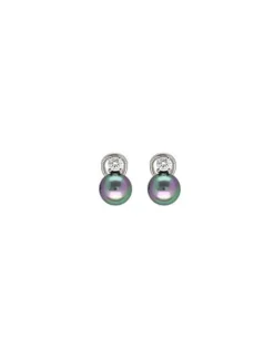Majorica Pendientes Selene Plata Perla Gris 10Mm Y Circonitas| Pendientes Tú & Yo