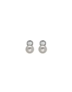 Majorica Pendientes Selene Plata Perla Blanca 10Mm Y Circonitas| Pendientes Tú & Yo