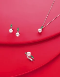 Majorica Pendientes Selene Tu&Yo En Plata Con Perla Y Circonita Verde Esmeralda| Pendientes Cortos