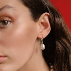 Majorica Pendientes Tender Dorados Perla Barroca Blanca 8Mm| Pendientes De Perlas Largos