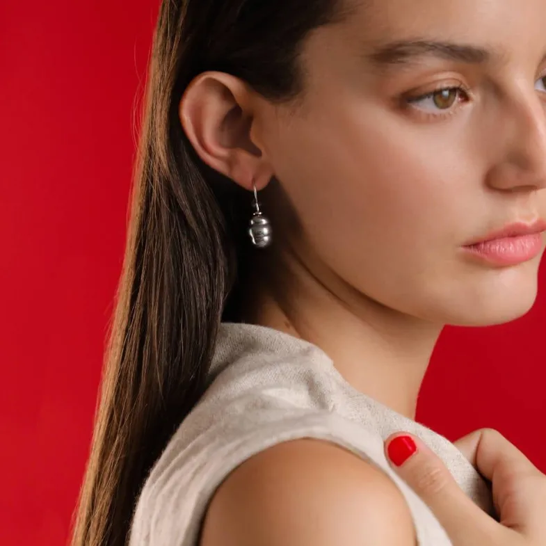 Majorica Pendientes Tender Plata Con Perla Barroca Gris 12Mm| Pendientes De Perlas Largos