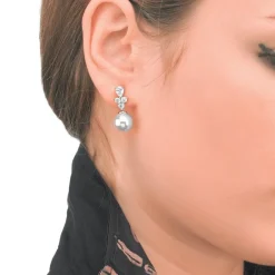 Majorica Pendientes Venus Plata Con Perla Blanca 10Mm Y Circonitas| Pendientes Novia