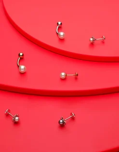 Majorica Piercing Oreja Flor Coleccion Cos Con Perla Rosa De 4Mm| Piercings