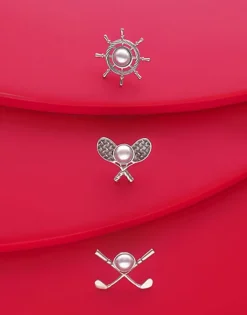 Majorica Pin Le Club Golf Acero Y Media Perla Blanca| Pines Hombre