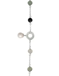 Majorica Pulsera Algaida Plata Con Perlas Redondas Y Cristales De Murano Negro| Pulseras Encadenadas