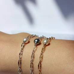 Majorica Pulsera Cies De Eslabones Dorada Con Perla Blanca| Pulseras Encadenadas