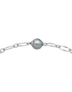 Majorica Pulsera Cies De Eslabones En Plata Con Perla Gris| Pulseras Encadenadas