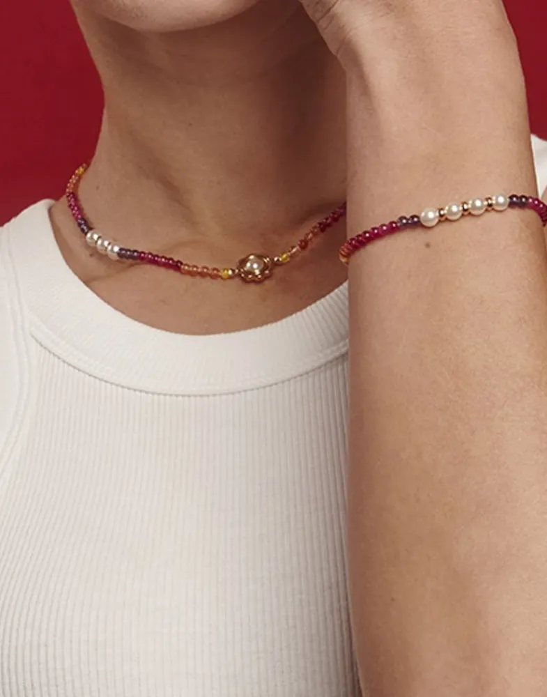 Majorica Pulsera Color Pop Sunset Piedras Degrade Y Perlas Blancas| Pulseras Doradas