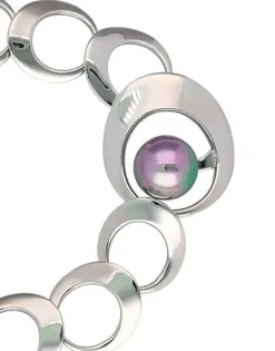 Majorica Pulsera De Acero Petra Encadenada Con Perla Gris| Pulseras Encadenadas