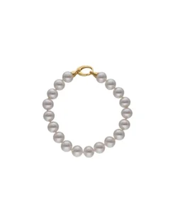 Majorica Pulsera De Perlas Blancas Dorada Lyra 10Mm| Pulseras Doradas