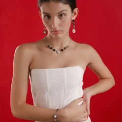 Majorica Pulsera De Plata Algaida Geometrica Con Cristales De Murano Negro| Pulseras Encadenadas