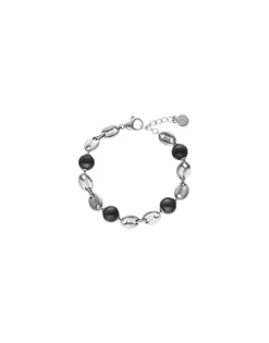 Majorica Pulsera Encadenada Sailor En Acero Y Perlas Negras| Pulseras Encadenadas