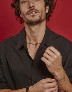 Majorica Pulsera Encadenada Sailor En Acero Y Perlas Negras| Pulseras Encadenadas