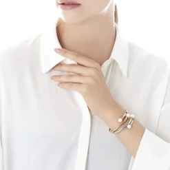 Majorica Pulsera Galatea Acero Dorado| Brazaletes Rígidos