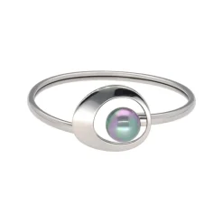 Majorica Pulsera Petra Rigida En Acero Y Perla Gris| Brazaletes Rígidos