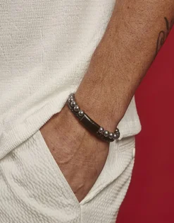 Majorica Pulsera Sailor De Cuero Y Perlas Grises 22Cm| Pulseras De Cuero