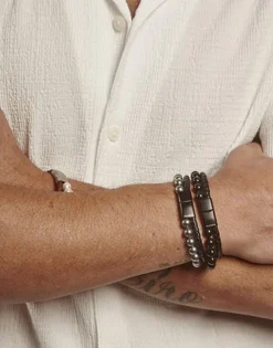 Majorica Pulsera Sailor De Cuero Y Perlas Negras 22Cm| Pulseras Encadenadas