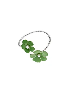 Majorica Pulsera Santorini De Flores Verde Olivo Ajustable En Plata| Brazaletes Rígidos