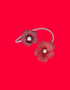 Majorica Pulsera Santorini De Flores Granate Ajustable En Plata| Brazaletes Rígidos