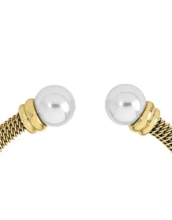Majorica Pulsera Tender Bano Dorado Perla Blanca| Brazaletes Rígidos