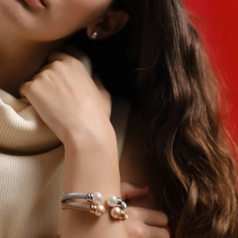 Majorica Pulsera Tender Perla Blanca| Brazaletes Rígidos